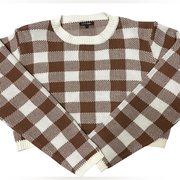 Papermoon Sweaters - Paper Moon Brown and White Checkered Sweater